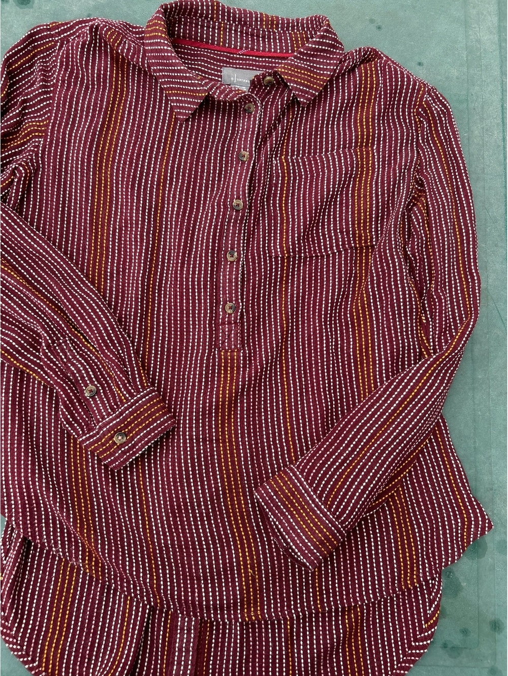 Anthropologie Women's Button Up Shirt Medium Burgundy Striped
